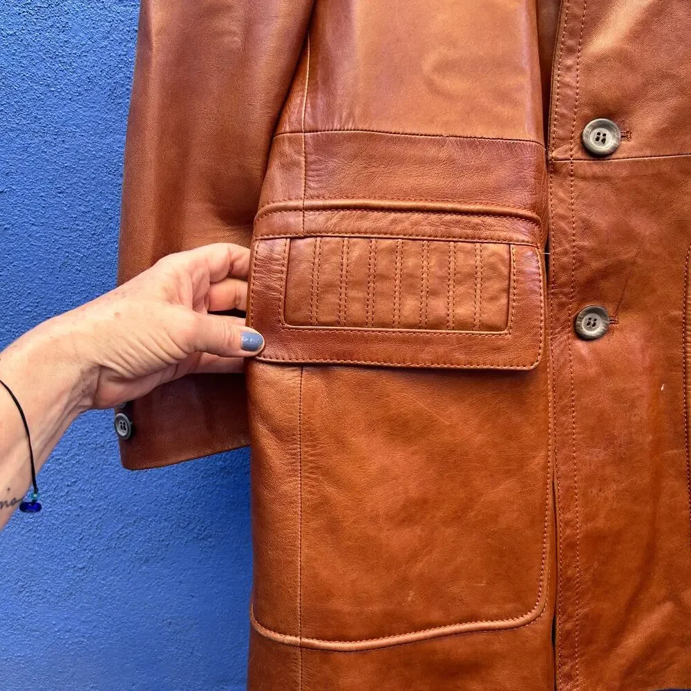 vintage 70s cortefiel brown leather jacket